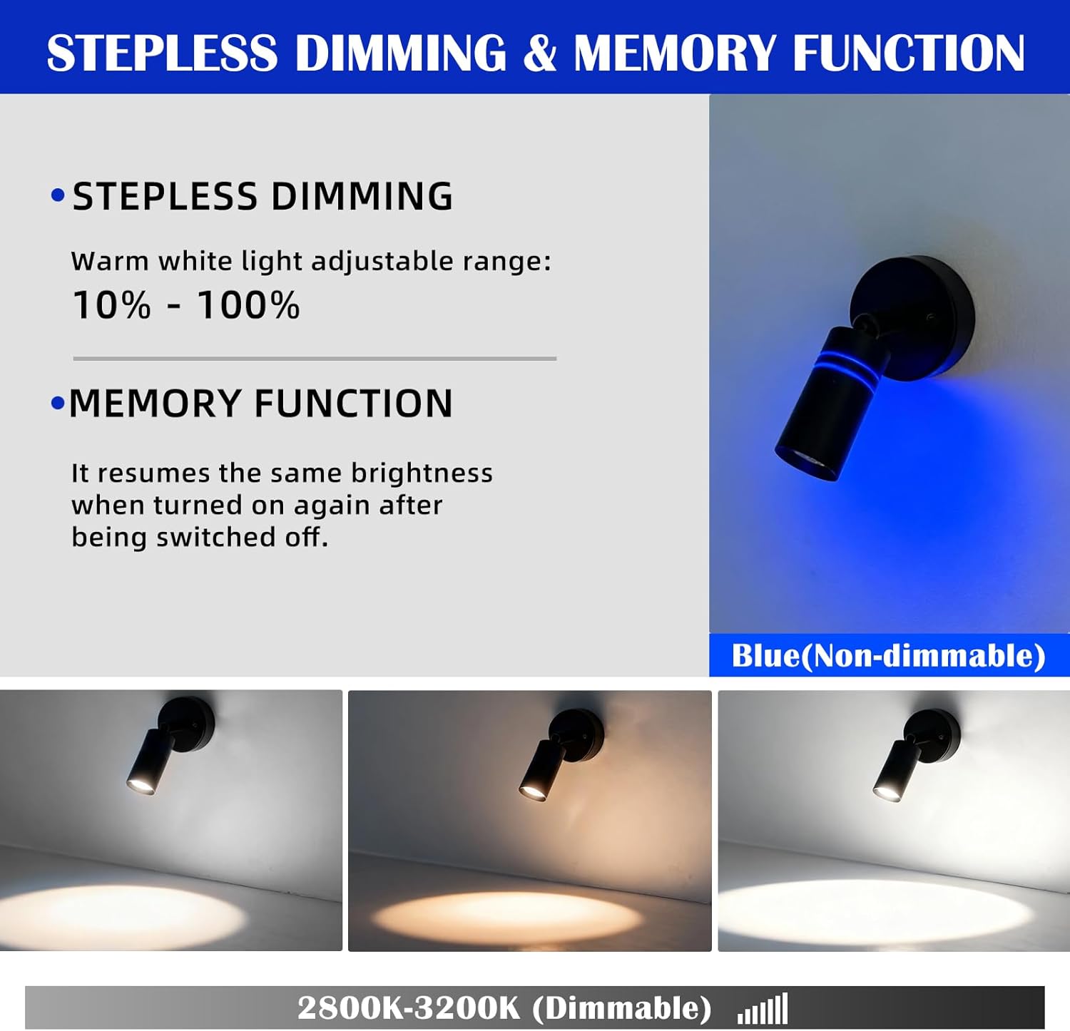 2 Pack Black RV Reading Lights with USB-C USB Charger Port, Touch Switch Dimmable of Warm White Mode and Blue Night Light for Fifth Wheel, Motorhome, Travel Trailer, Camper Van