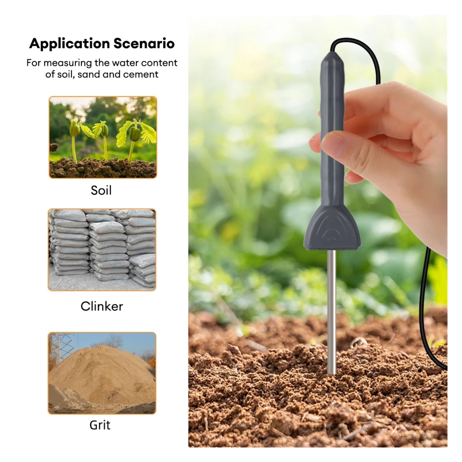 Misuratore di umidità del terreno digitale Misuratore di umidità del terreno Sabbia di fiume Cemento Terreno Sensore Strumento Visualizzazione accurata