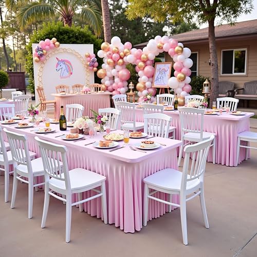 Miniatura 7 de Htper Paquete de 2 manteles de elastano rosa bebé para mesas rectangulares de 8 pies, manteles elásticos de 8 pies con falda para fiestas, bodas,