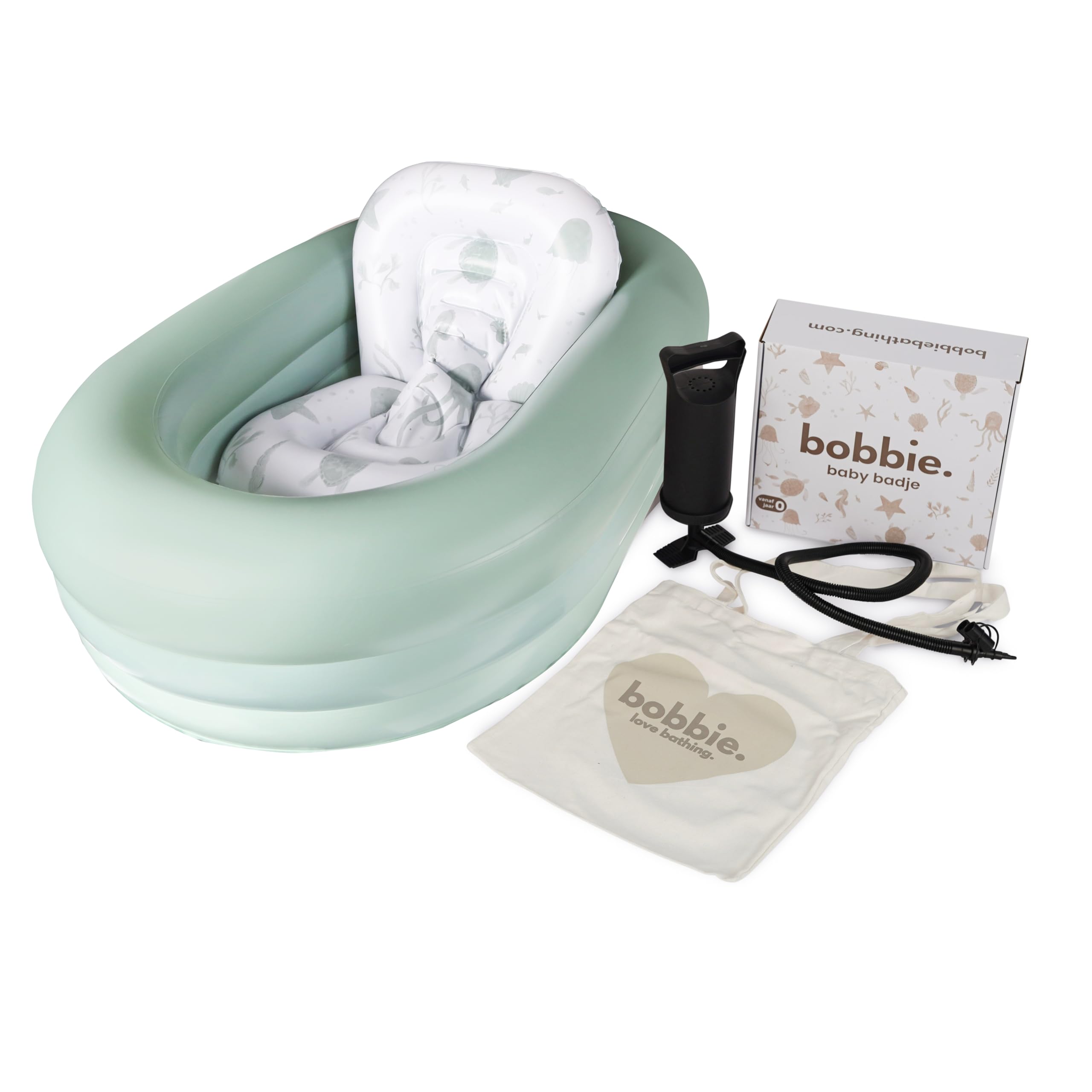 BOBBIE Opblaasbare badkuip voor baby's, antislip en meegroeiend, voor 0 tot 2 jaar, inclusief praktische draagtas en luchtpomp, zand