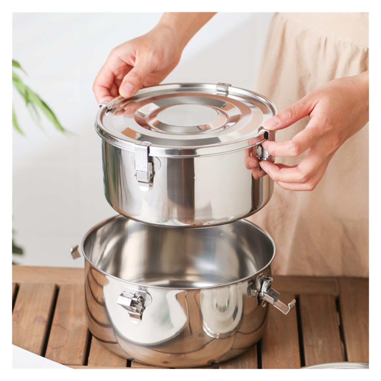 Fiambrera de acero inoxidable aislada con chaqueta, fiambrera de acero inoxidable 304 de grado alimentario, caja Bento antifugas, caja de picnic fuerte for frutas, aperitivos, 3503000 ml, fiambrera fo