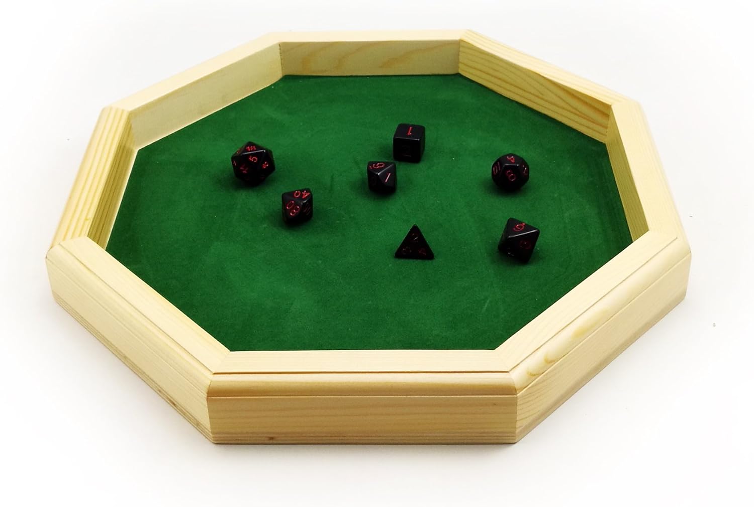 Heavy Duty 12 Inch Octagonal Wooden Dice Tray with Felt Lined Rolling Surface