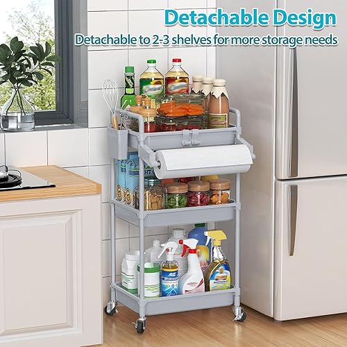 Miniatura 5 de SPACEKEEPER Carrito de almacenamiento rodante, carrito utilitario de 3 niveles, organización de cuarto de servicio, estantería móvil, organizador de