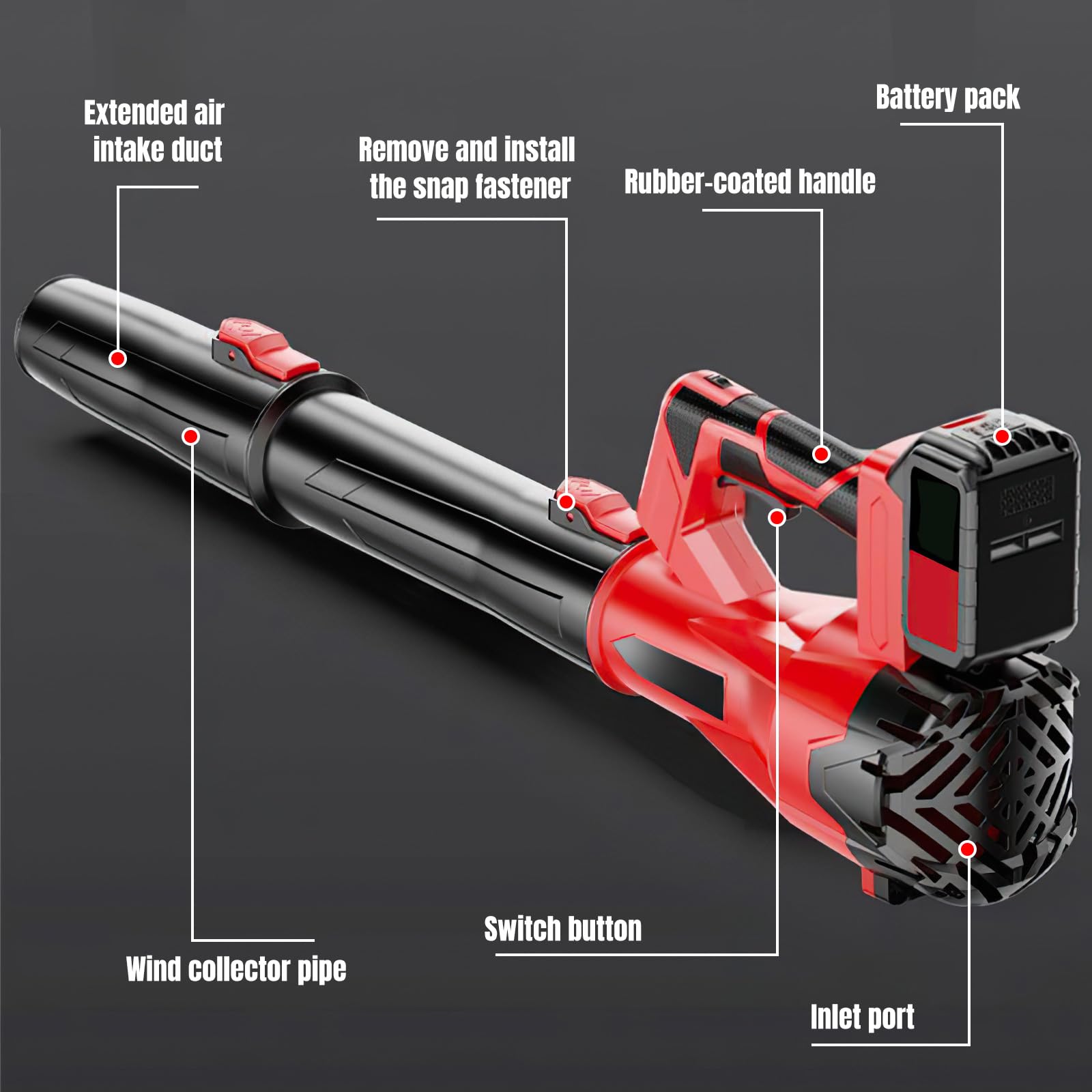 Souffleur Batterie 21 V, Souffleur de Feuilles sans Fil avec Batterie Et Chargeur, 6 Vitesses, 210 km/h,Souffleur Feuille Puissant pour Jardin, Entretien de la pelouse et déneigement (2*Batterie)