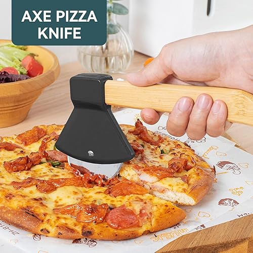 Miniatura 2 de Cortador de pizza de acero inoxidable, cortador de pizza con hacha redonda, rueda de corte de pizza de cocina con cubierta, rebanadora de alimentos