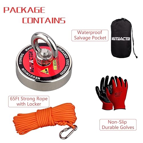 Vista 53 de MUTUACTOR Kits de pesca con imán, imanes de pesca de rotación fuerte de 600 libras, imán giratorio de neodimio de tierras raras con cuerda