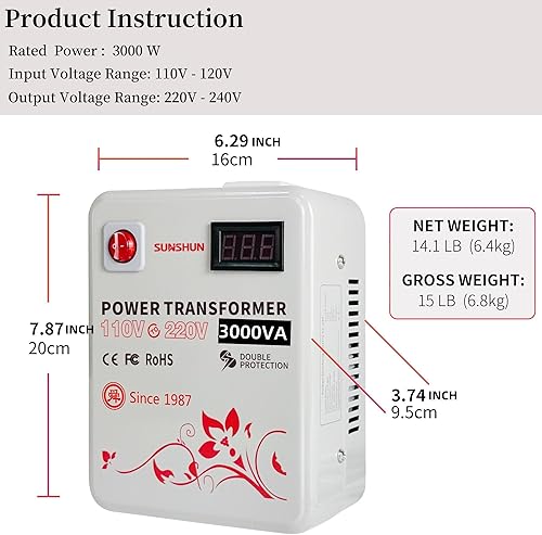 Miniatura 2 de SUNSHUN Transformador elevador de 110 V a 220 V, 3000 W convertidor de voltaje de 110 a 220 voltios para 220 V-240 V Europa Asia Appliance utilizado