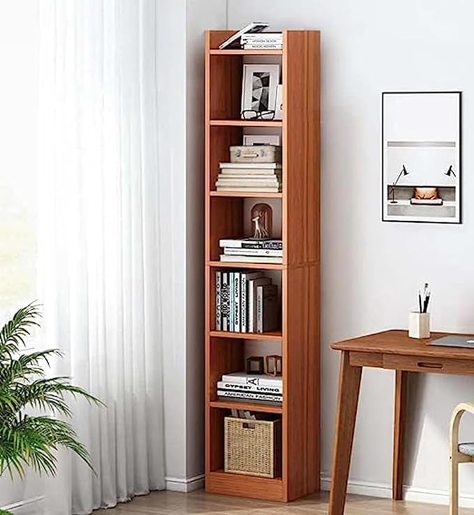Lukzer 6 Layer Engineered Wood Bookshelf Multipurpose Home Decor Storage Rack MR-005/Oak Brown Showcase Organizer for Living Room, Kitchen, Bedroom (180 x 33 x 24cm) DIY (Do It Yourself)