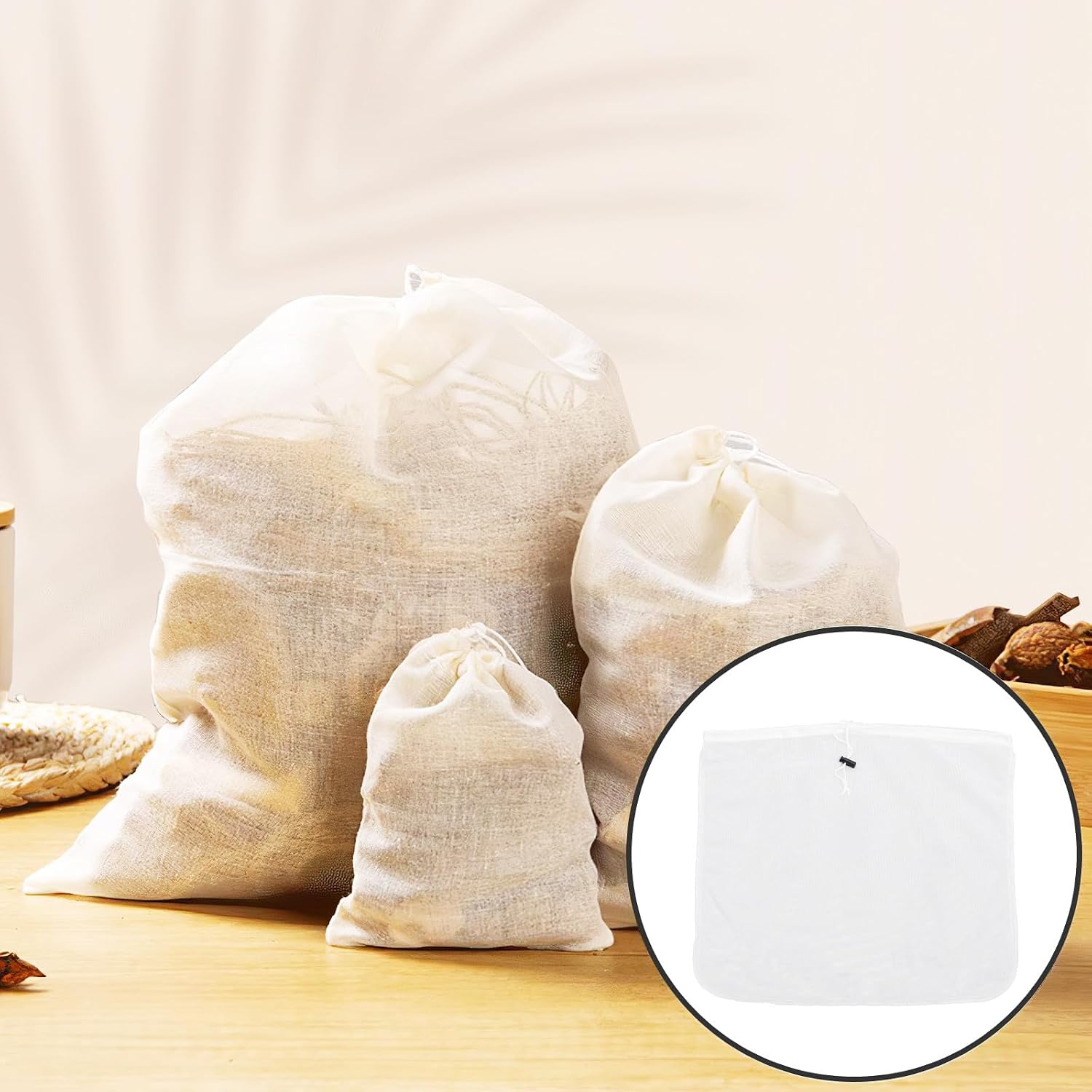 Wine Straining Bag Large 41X46Cm Polyester Mesh Filter Bag with Drawstring for Home Brewing Juice Brew Milk Strainer Suitable for Wine Beer Cider Making