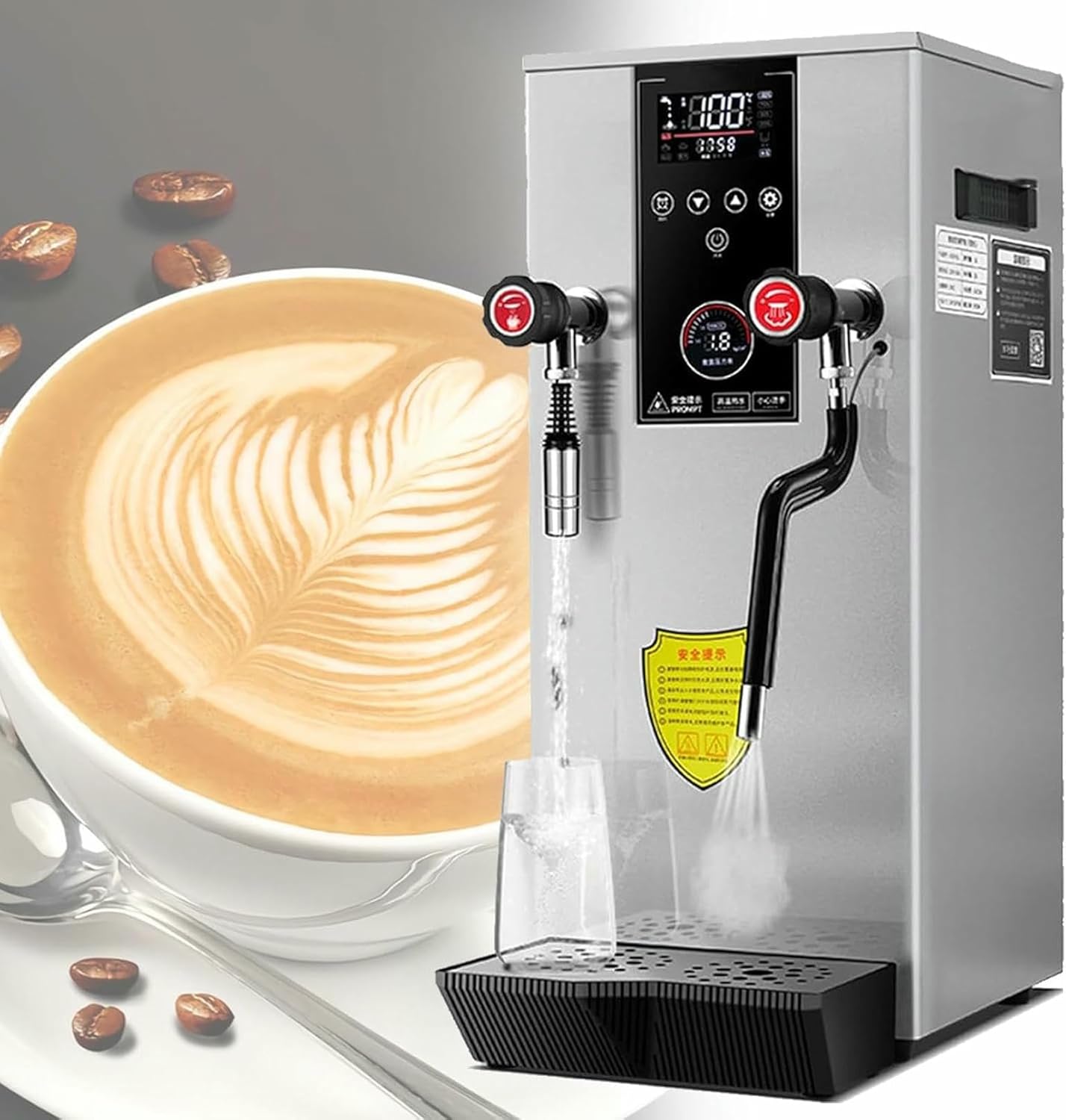 Commercial Milk Frothing Machine, 12L Full-Automatic Steam Boiling Water Frother, 2500W with 2 Lcd Temperature Display, for Coffee Tea Shop