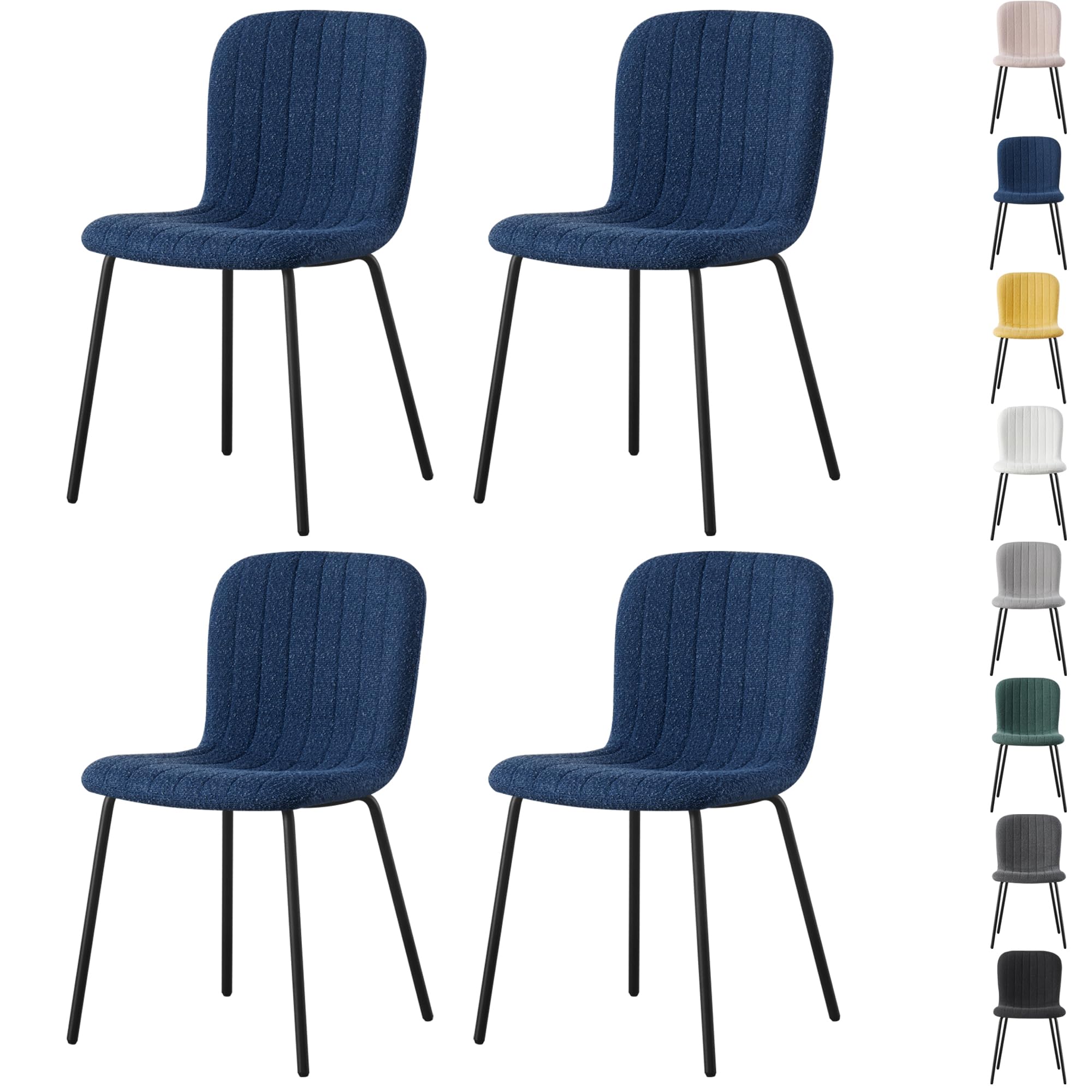 mcc direct Set of 4 Soft Fabric Dining Chairs with Upholstered Seat and Metal Legs for Dining Room, Living Room and Kitchen Room - New Bella (Blue)
