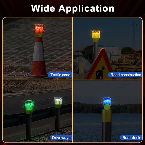 Aolyty Solar Strobe Warning Light 360 Degree Super Bright Waterproof IP54 for Construction Traffic Dock Marine Light Control Flashing (Red)