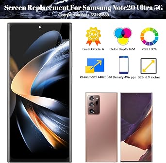 OLED for Samsung Galaxy Note 20 Ultra 5G LCD Display Note 20 Ultra 5G Screen Replacement N986B/N986U/ N986U1/N986W/N986N Touch Digitizer Assembly Repair Kit (Support Fingerprints, Black with Frame)
