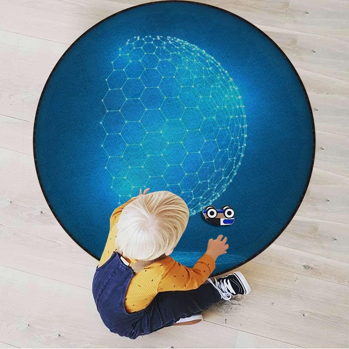 Dark Blue Flower Gaming Chair Mat Round Floor Mats for Office Chair Computer Gaming Desk Mat for Rolling Chair Non-Slip Gaming Rug Colorful Geometric Circular Motifs,Multicolor Diameter 35.5 in