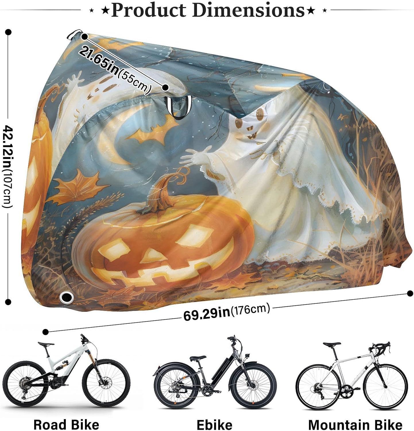 ALAZA Halloween Ghost Pumpkin Bike Cover Waterproof Outdoor Ebike Bicycle Covers Tarp Protection for 1/2 Bikes, Sun UV Dust Wind Proof