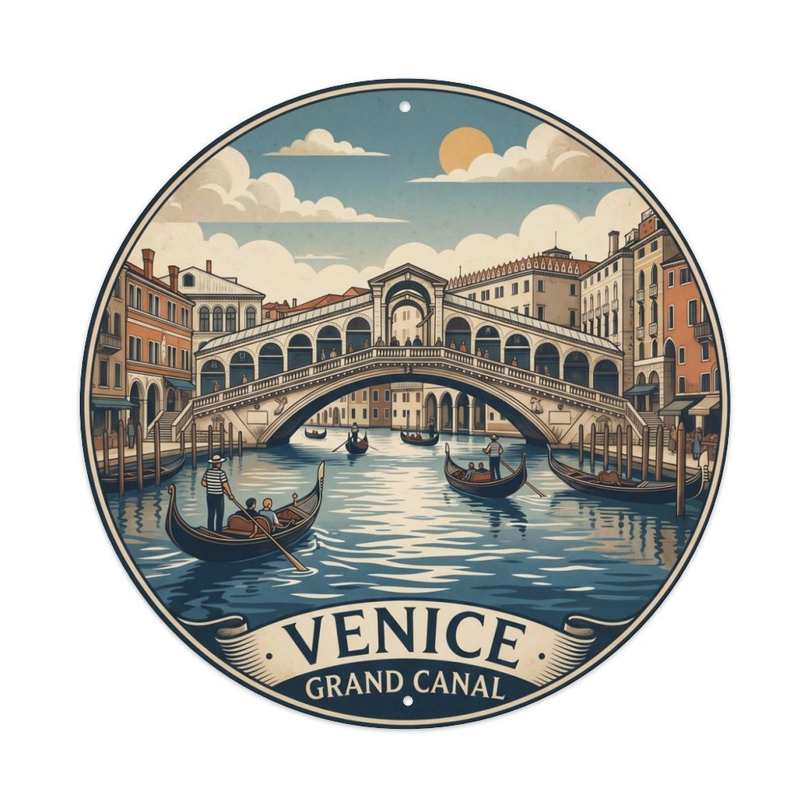 Olhnbad Style Coastal Route Venice Grand Canal Travel Vintage Metal Tin Sign