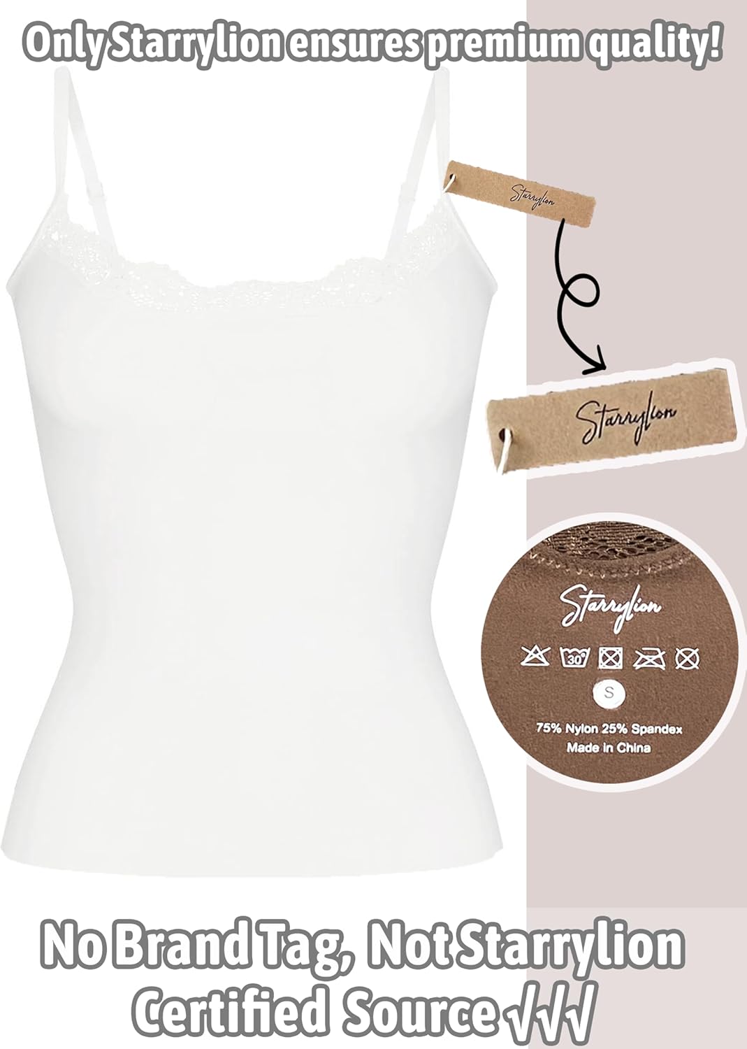 Starrylion Padded Lace Cami Top Double Lined Sexy Tank Top Spaghetti Strap Club Party Shirt - Image 4