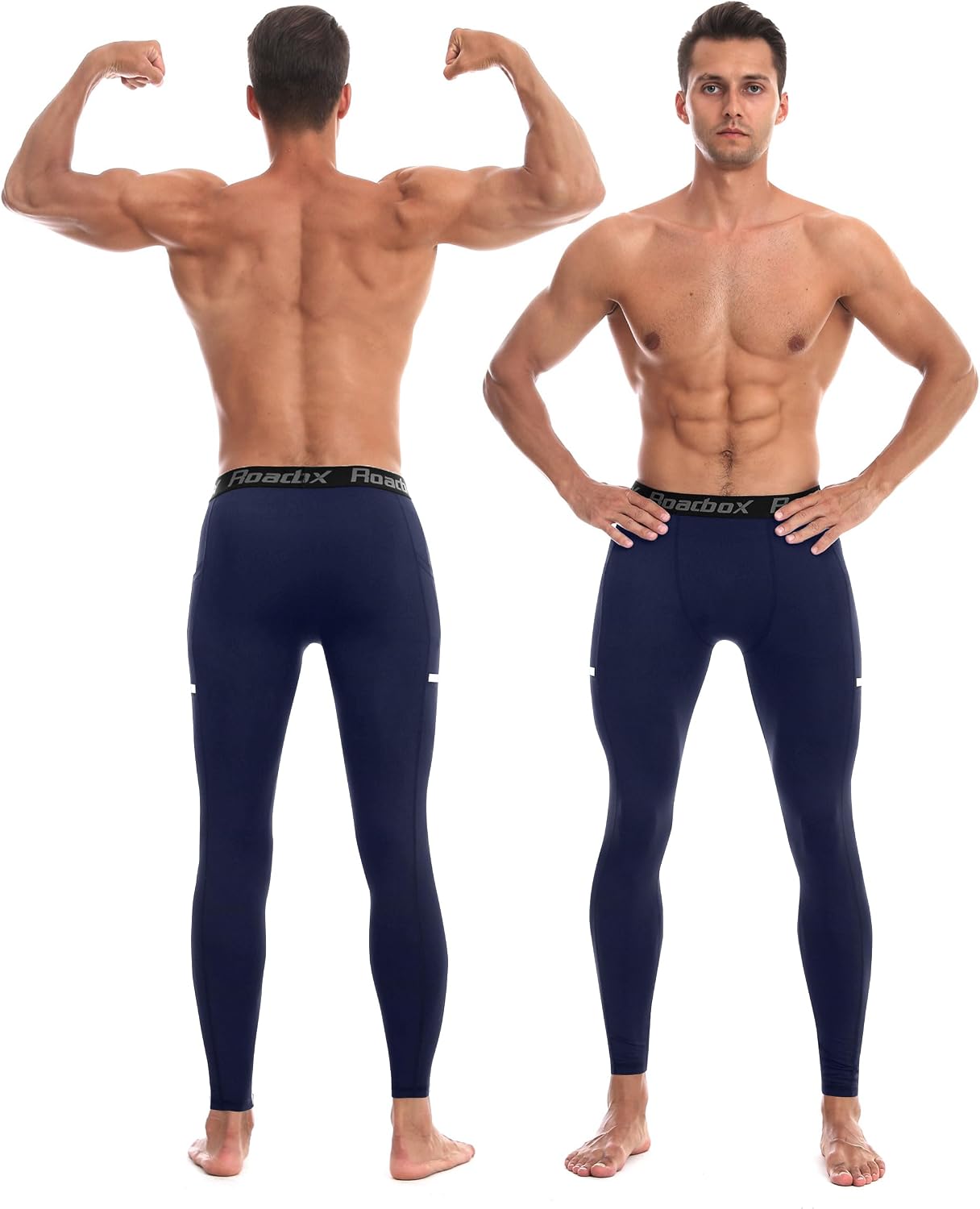Roadbox Men's Compression Pants Running Tights with Pockets Athletic Leggings Base Layer for Workout Basketball Cycling Sport