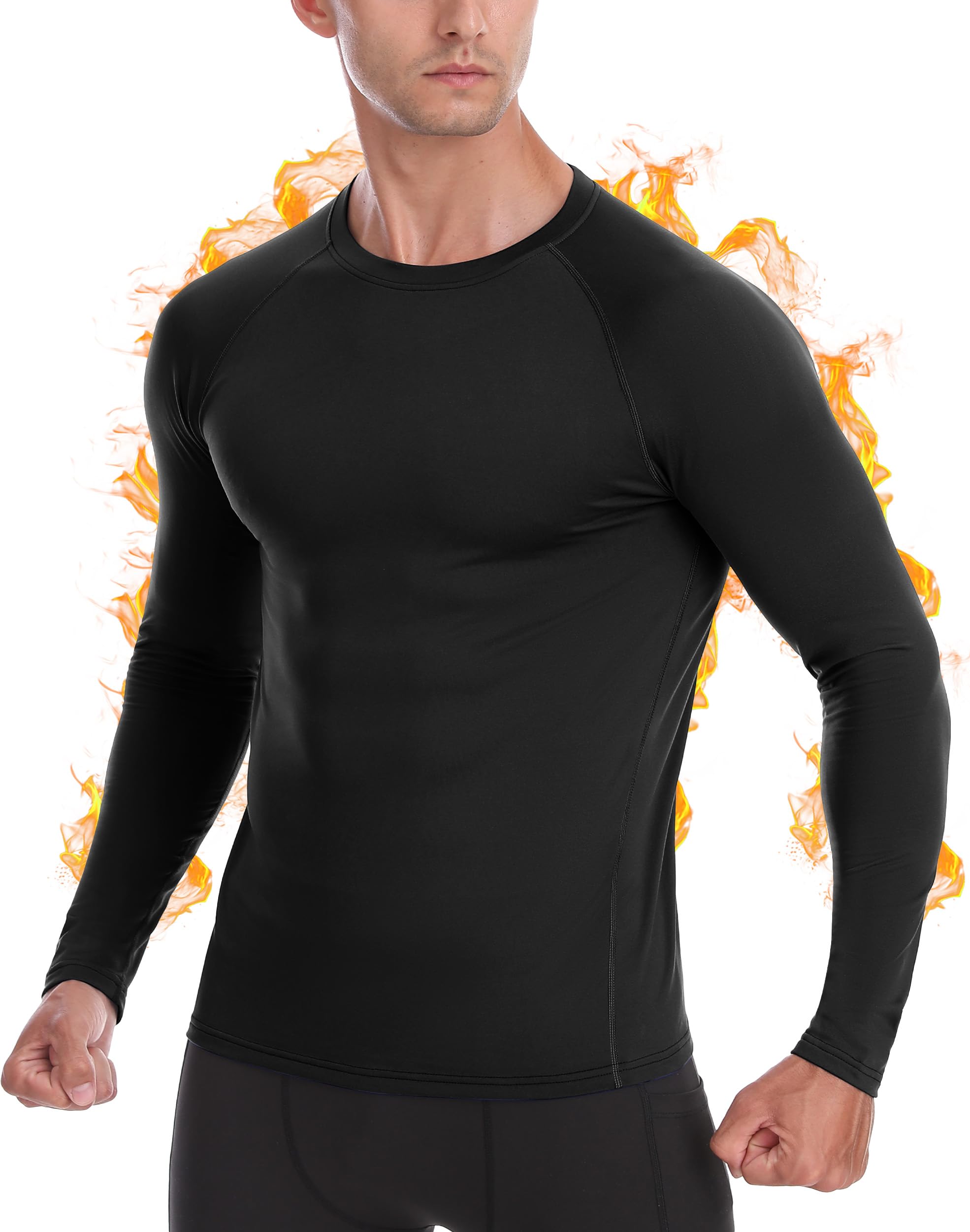 Roadbox 1-2er Pack Herren Thermo Kompressionsshirt Langarm Innenfleece | Warmes, atmungsaktives Funktionsunterhemd，Bietet flexible Muskelunterstützung für Winterlauf, Skifahren und Outdoor-Arbeit.