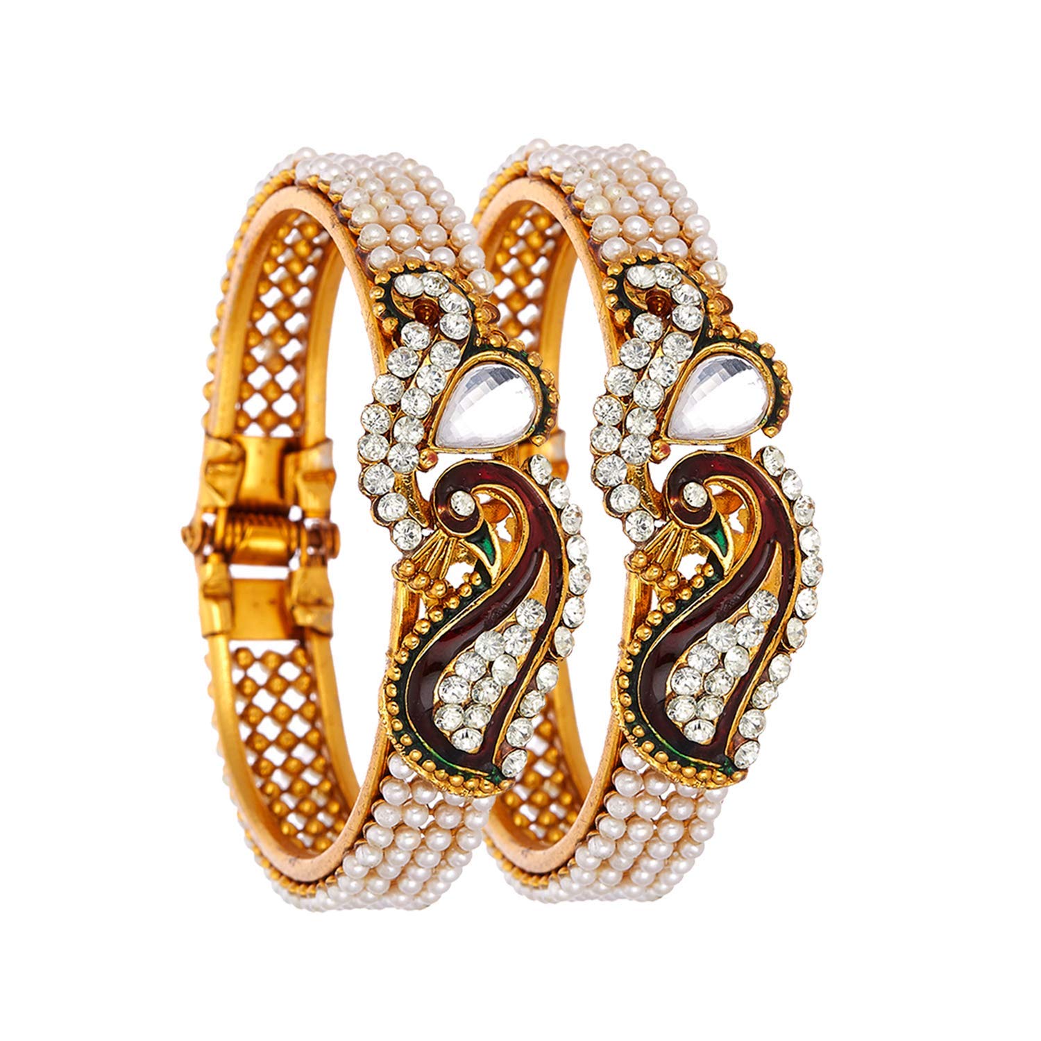 ZENEME Dancing Peacock American Diamond Gold Plated Kada Set of 2 Bracelet For Women & Girls (B01LYBKCPS) Amazon Price History, Amazon Price Tracker