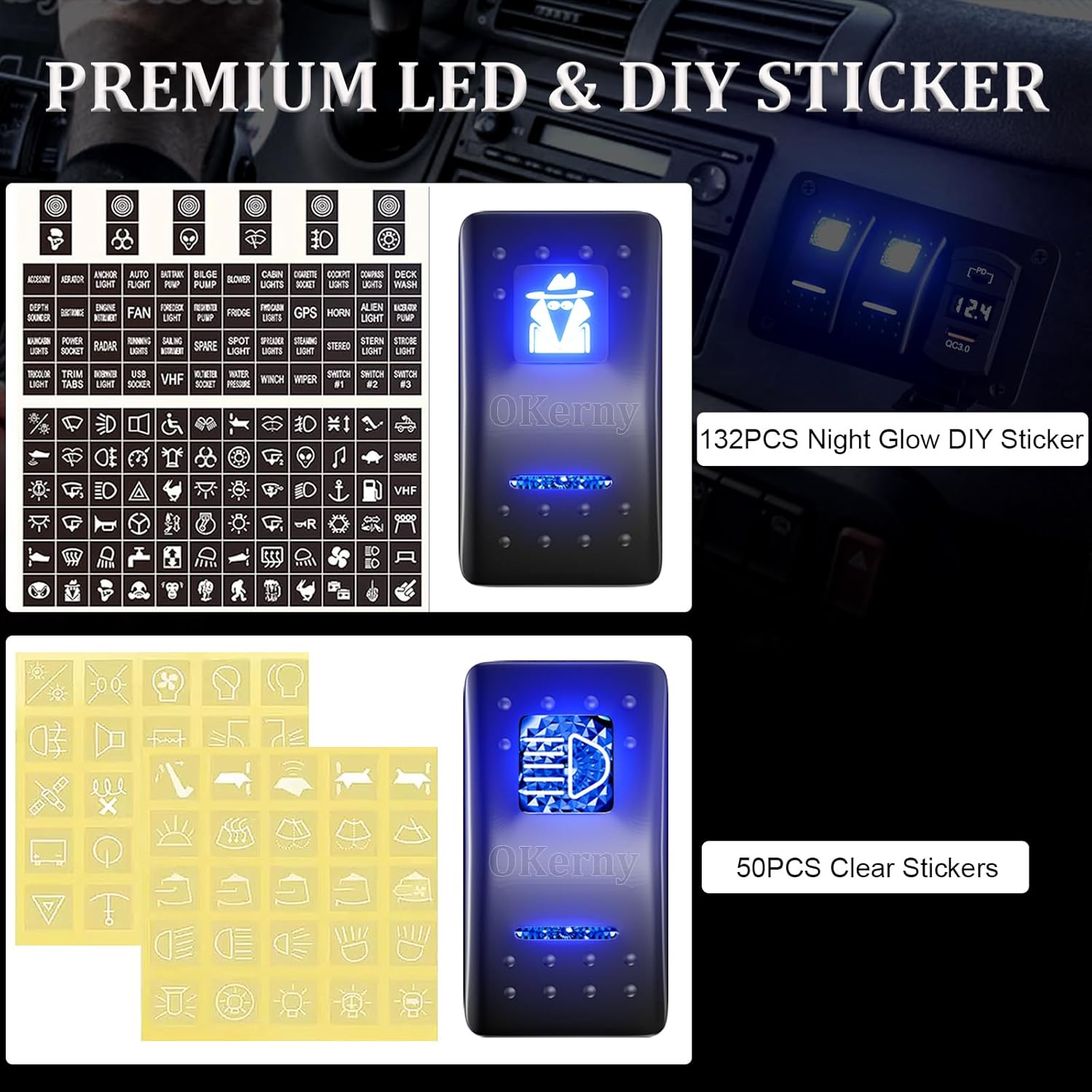 2 Gang Rocker Switch Aluminum Box w/PD Type C & QC 3.0 USB Charger Voltmeter Waterproof SPST ON/Off Toggle Switch Panel 180+ DIY Stickers for Car Marine Boat RV ATV UTV RZR Off Road (Small)