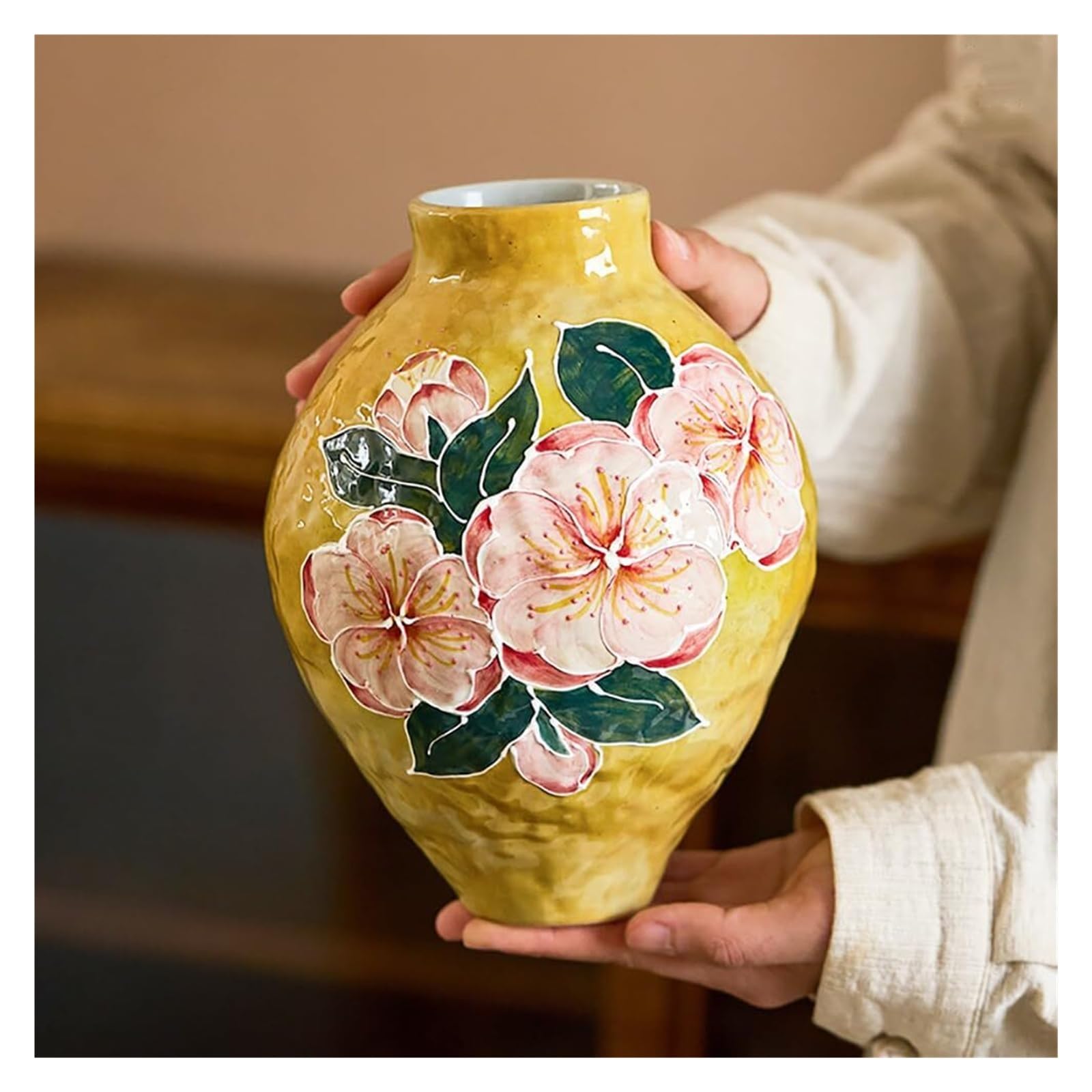 Unikalny wazon na kwiaty ręcznie robiony ceramiczny wazon na kwiaty w stylu vintage 8 cali do dekoracji wnętrz estetyczna dekoracja pokoju(B)
