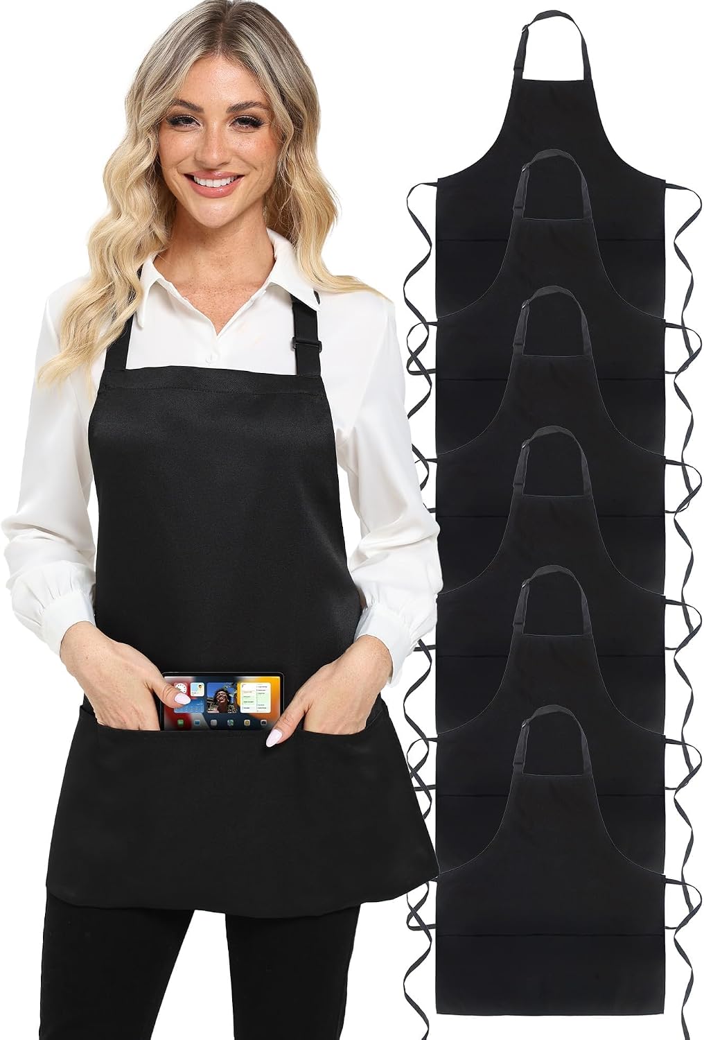 Xeoxarel Black 3-Pocket Bib Apron ，Blank No-Logo for DIY ，Adjustable Unisex for Kitchen, Cooking, Restaurant Work，Hairstylist