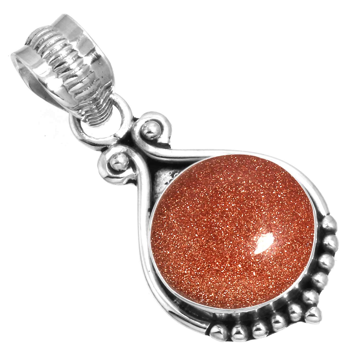 Jeweloporium Brown Gold Sunstone 925 Sterling Silver Pendant for Women Stone Victorian Silver Pendant Necklace Engagement Gift Handmade Jewelry
