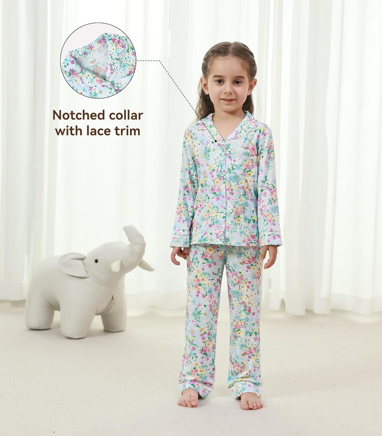 Toddler Girls Long Sleeve Button Down Sets Toddlers Viscose from Bamboo Outfits Set Cozy Night Clothes with Pockets - Image 5