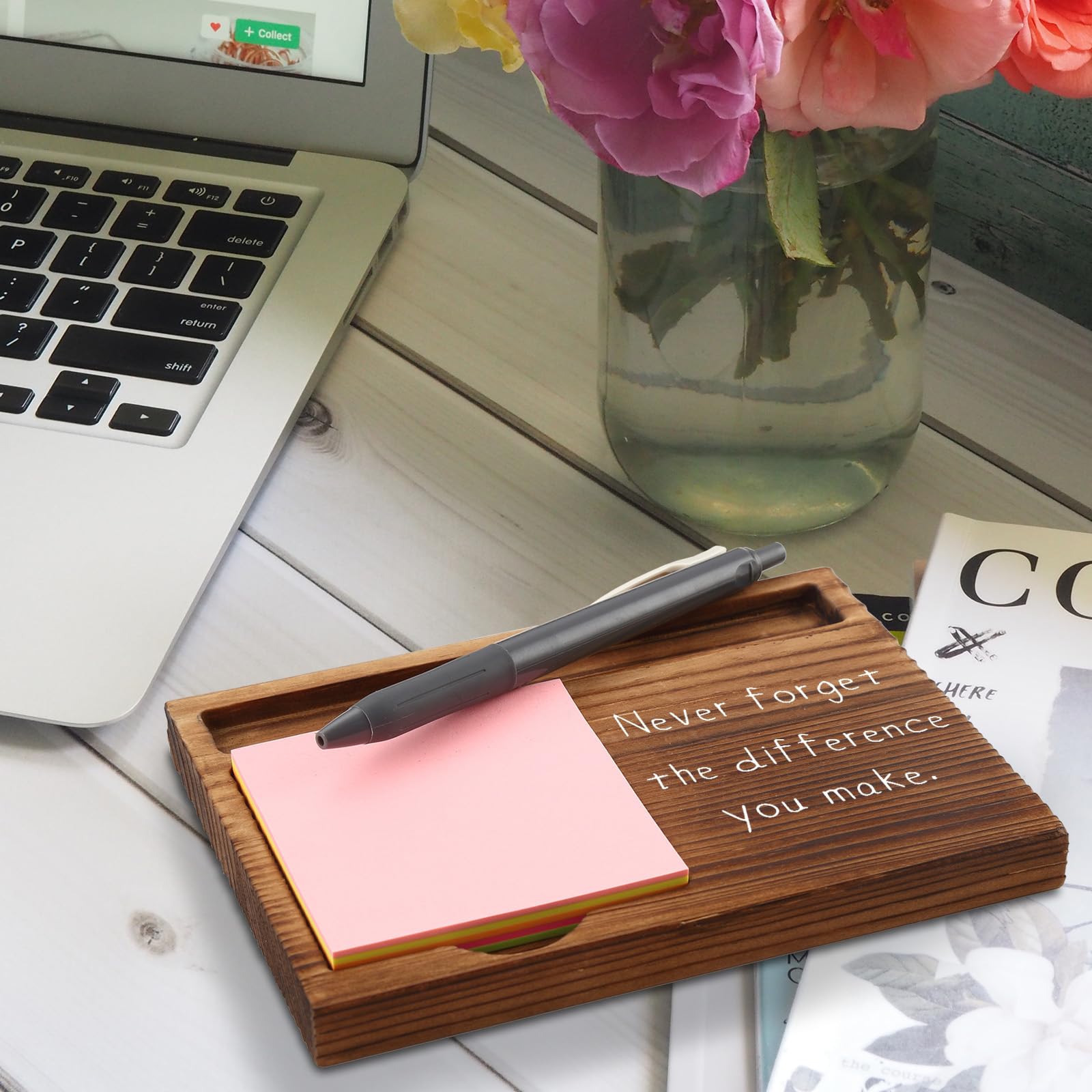 Never Forget The Difference You Make - Wooden Sticky Note Holder Appreciation Gift For Desk - View #4