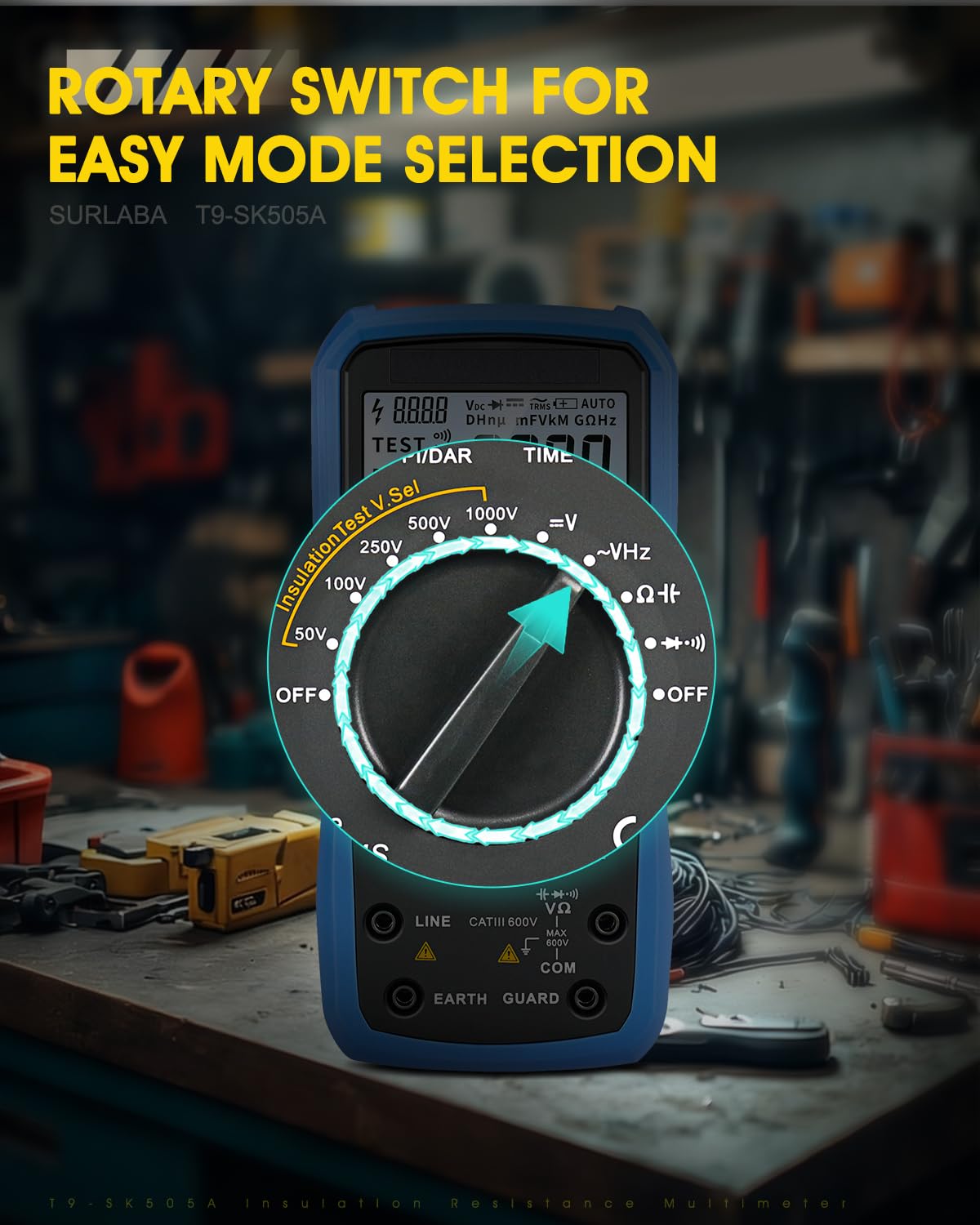 Megohmmetro Multimetro, Tester di Resistenza Isolamento 0,05 MΩ–20 GΩ, Tensione Nominale 50 V–1000 V, Test PI/DAR, CA/CC, Resistenza Capacità per Apparecchiature Elettriche, Trasformatori, Motori