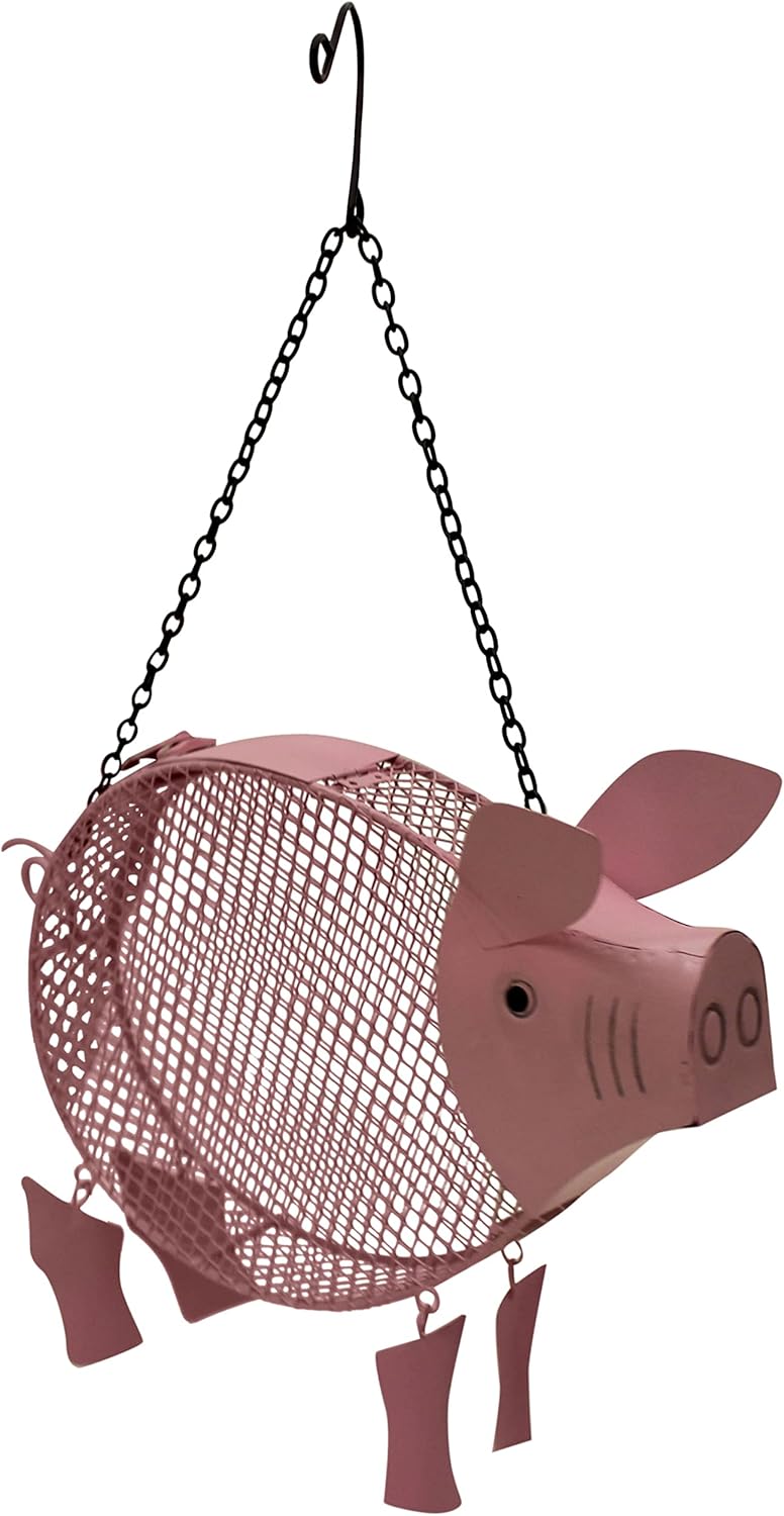 Gift Essentials Metal Mesh Bird Feeder, Pink Pig with Dangling Legs and Hanging Chain, Holds Approximately 5 Cups Bird Seed