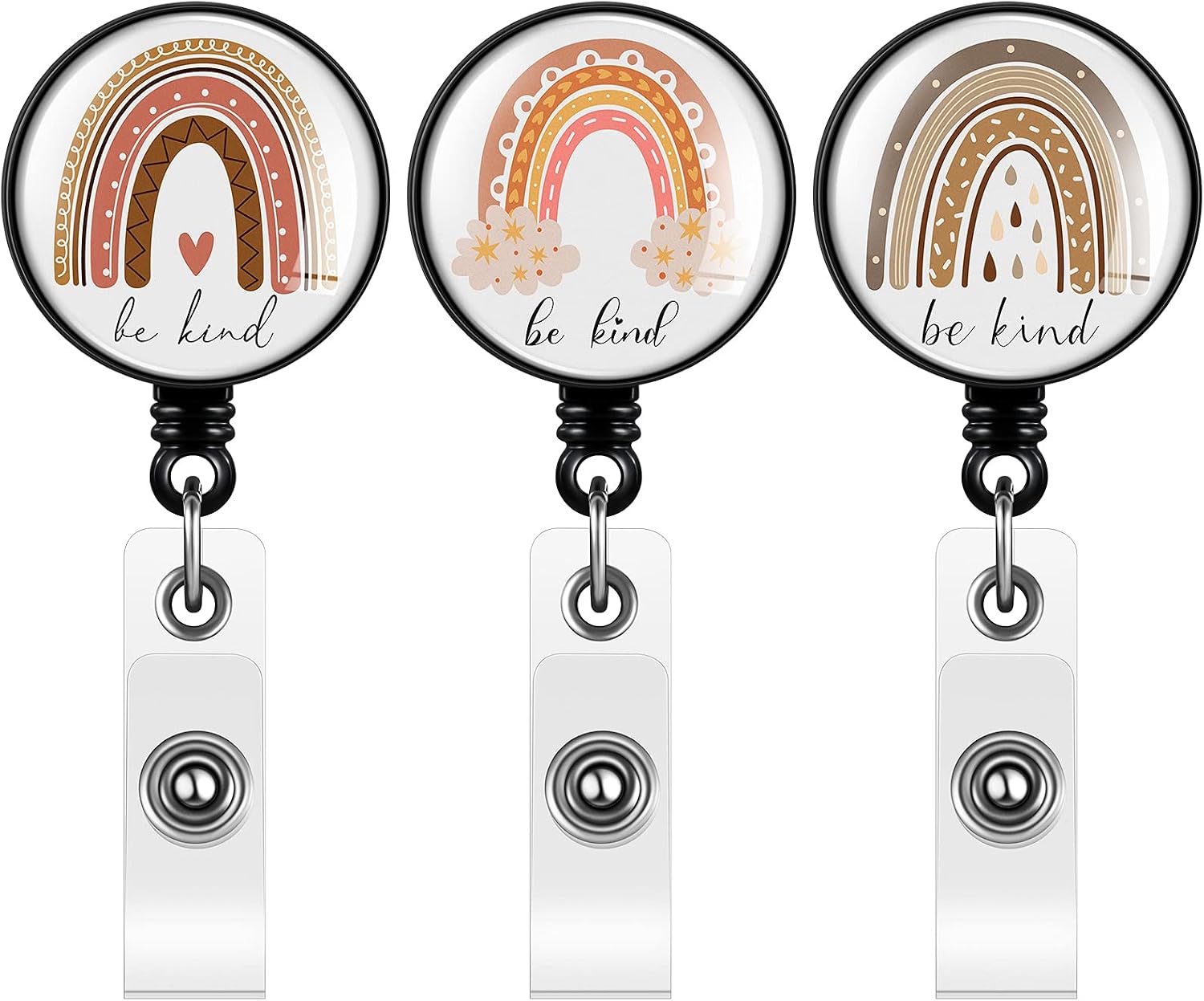 3 Pieces Nurse Badge Reel Rainbow Retractable Badge Reel Rainbow Be Kind ID Badge Holder Decorative Name Badge with Belt Clip for Nurses Students Teachers Office Supplies (Simple Style)