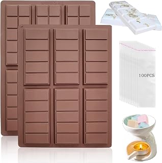 Wax Melt Molds Silicone,Chocolate Bar Mold for Stuffed Bar,Chocolate Candy Molds,Thick Silicone Candle Mold with 100pcs Storage Bags （2 Style）