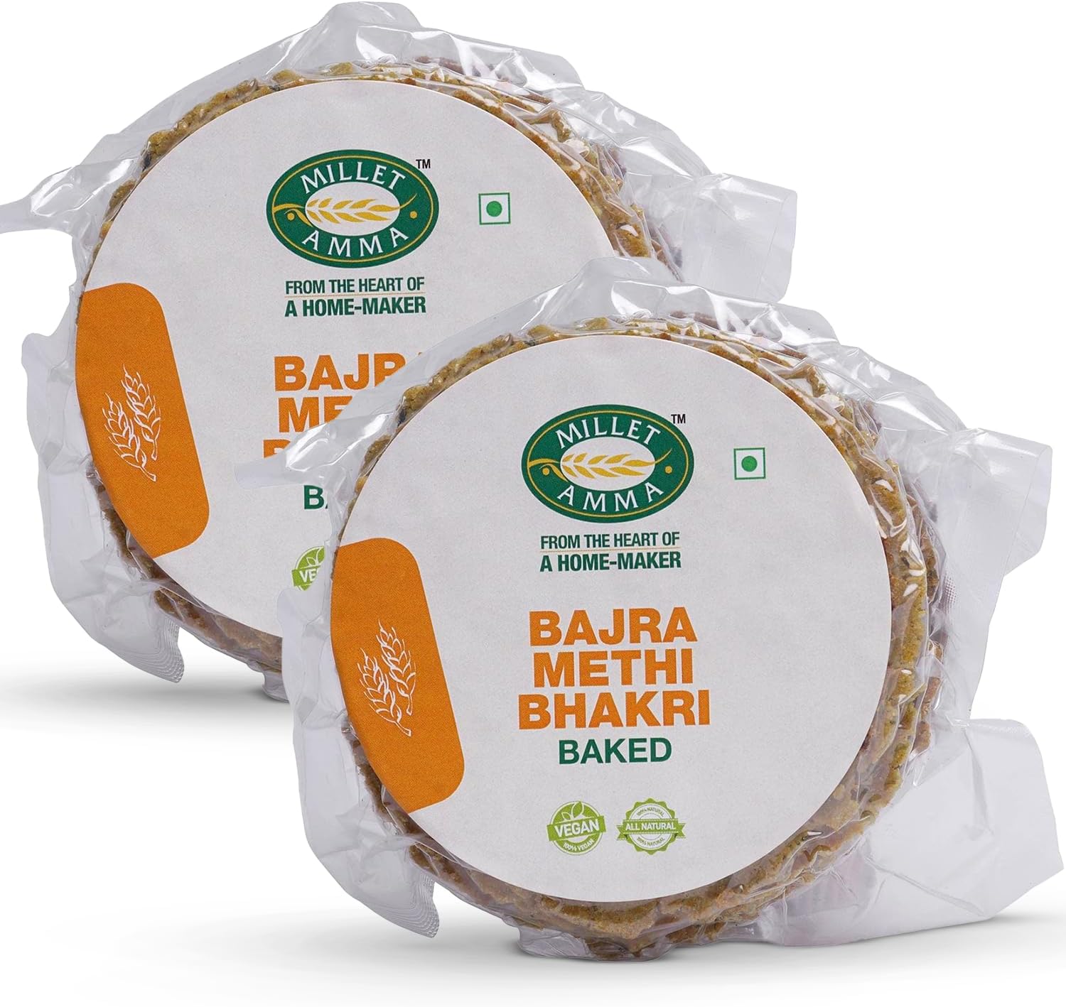 Millet Amma Baked Bajra Methi Bhakhri - 360 Gms | (Pack of 2 - Each 180 Gms) | Ready to Eat | Best Choice for Snack Time, Parties & Events | Healthy Traditional Gujarati Snacks
