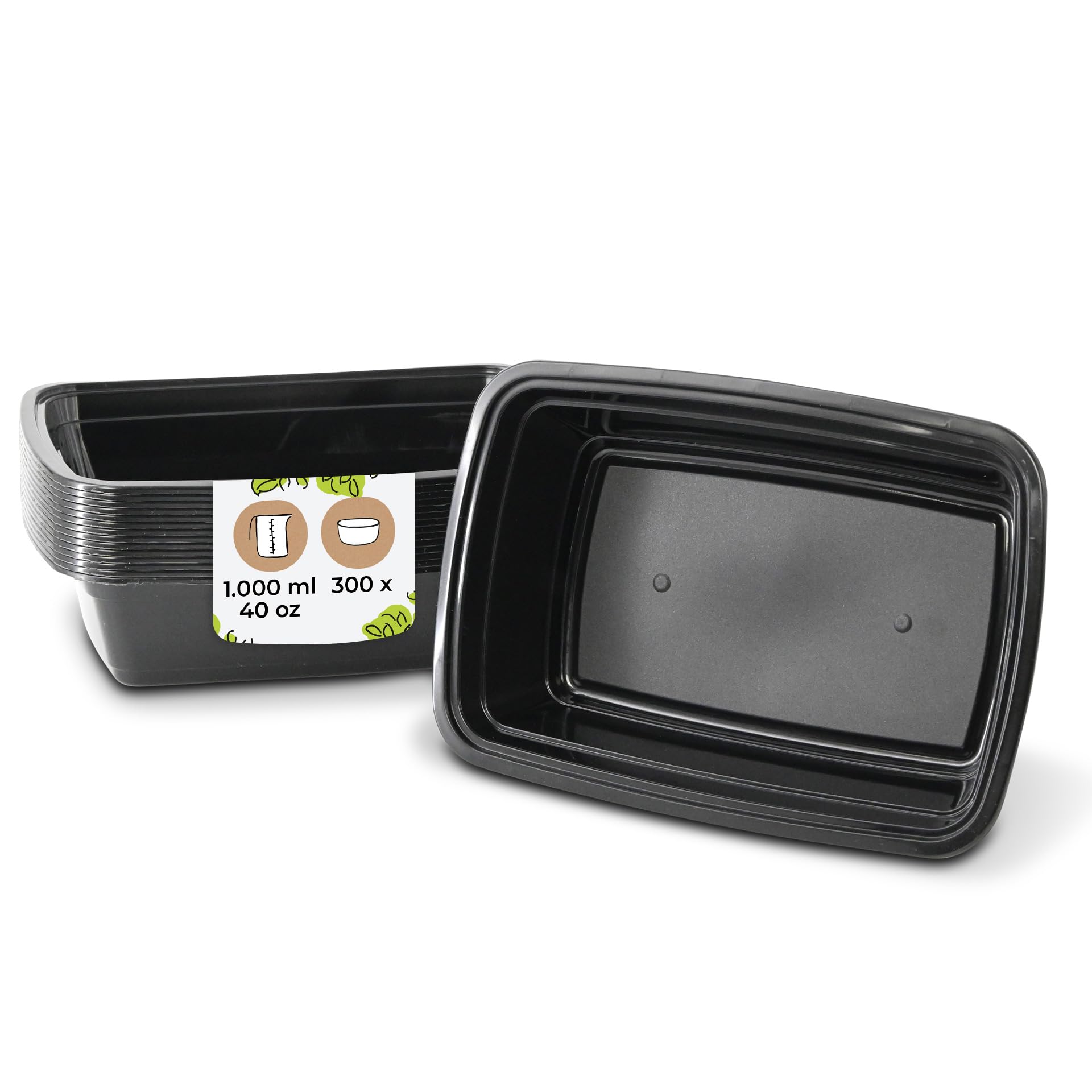 300x Mehrwegbehälter aus PP 1000 ml schwarz - Lebensmittelaufbewahrung mikrowellengeeignet & recycelbar - to-go Behälter