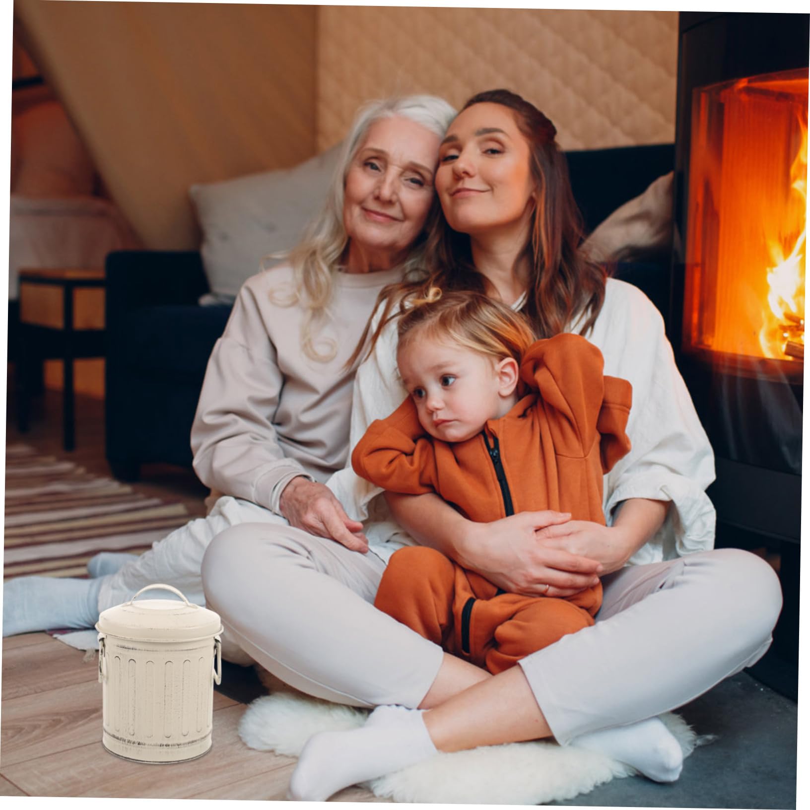 Secchio 1 Cenere Stufa Coperchio con Ferro in Beige Pezzo | Stile Vintage, Grande Capienza, Uso Domestico Interno e Focolare, Lavorazione Curata