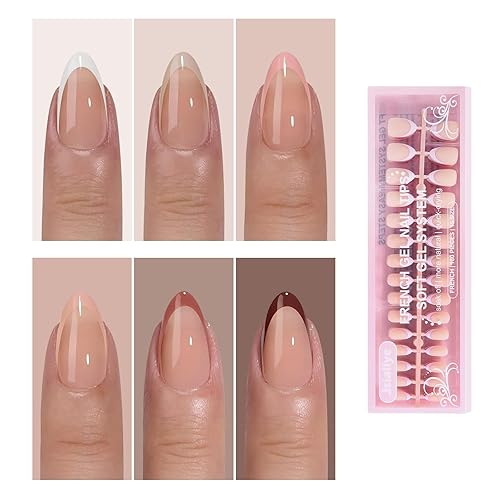 6 Packs 180pcs French Tip Press on Nails Short Almond