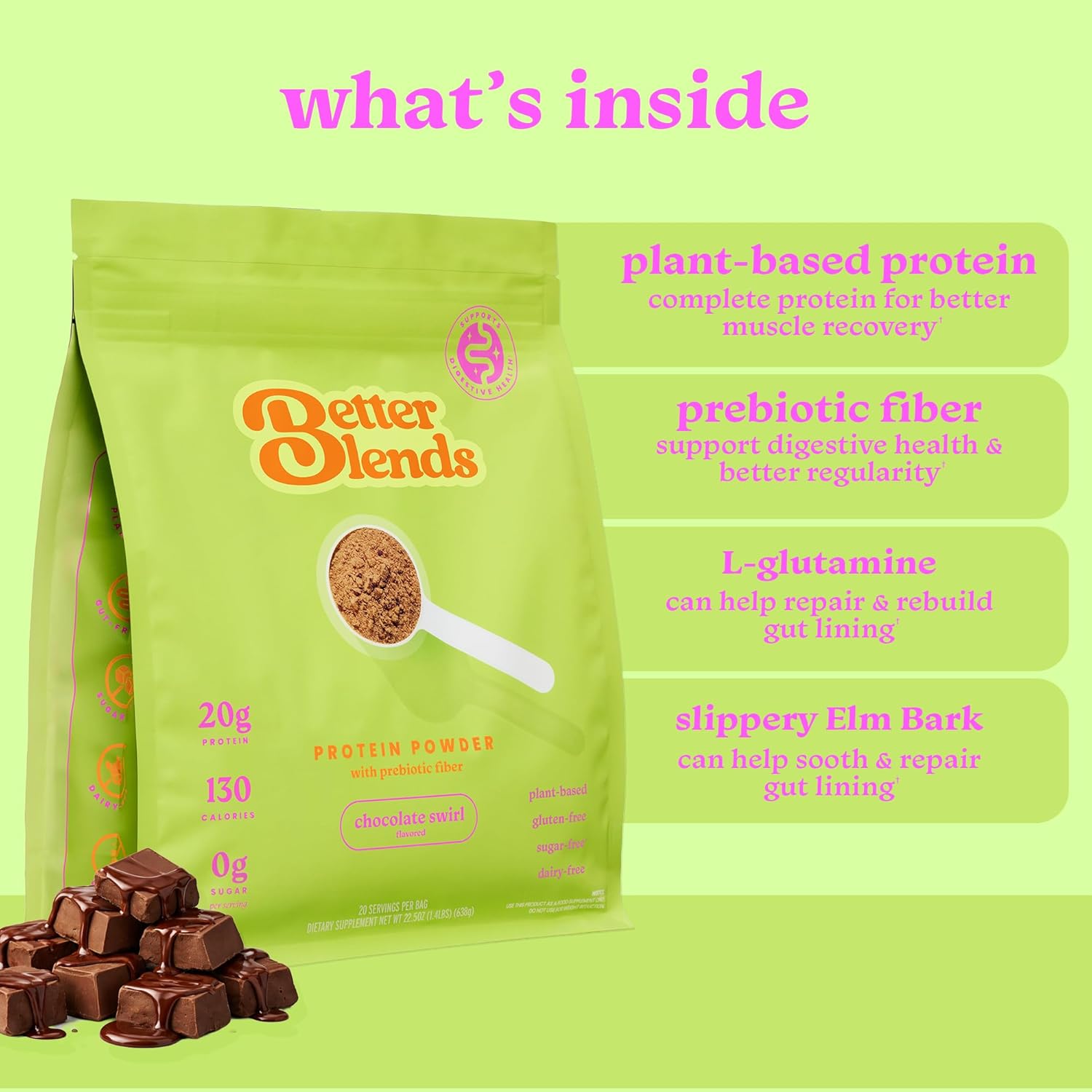 Gut-Friendly Protein Powder for Sensitive Stomachs, Low FODMAP, 20g Vegan Pea & Rice Protein with Prebiotic Fiber, Dairy-Free, Gluten-Free, No Gums or Added Sugar - Chocolate Swirl - Image 5