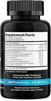 High T Black Hardcore Testosterone Booster for Men - Nitric Oxide Muscle Pump, Energy & Stamina - Fenugreek & L-Citrulline for Peak Performance & Libido Support 120 Capsules (30 Day Supply)
