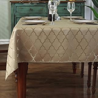 SASTYBALE Jacquard Tablecloth Rectangle, Polyester, Gold, 60" x 84"