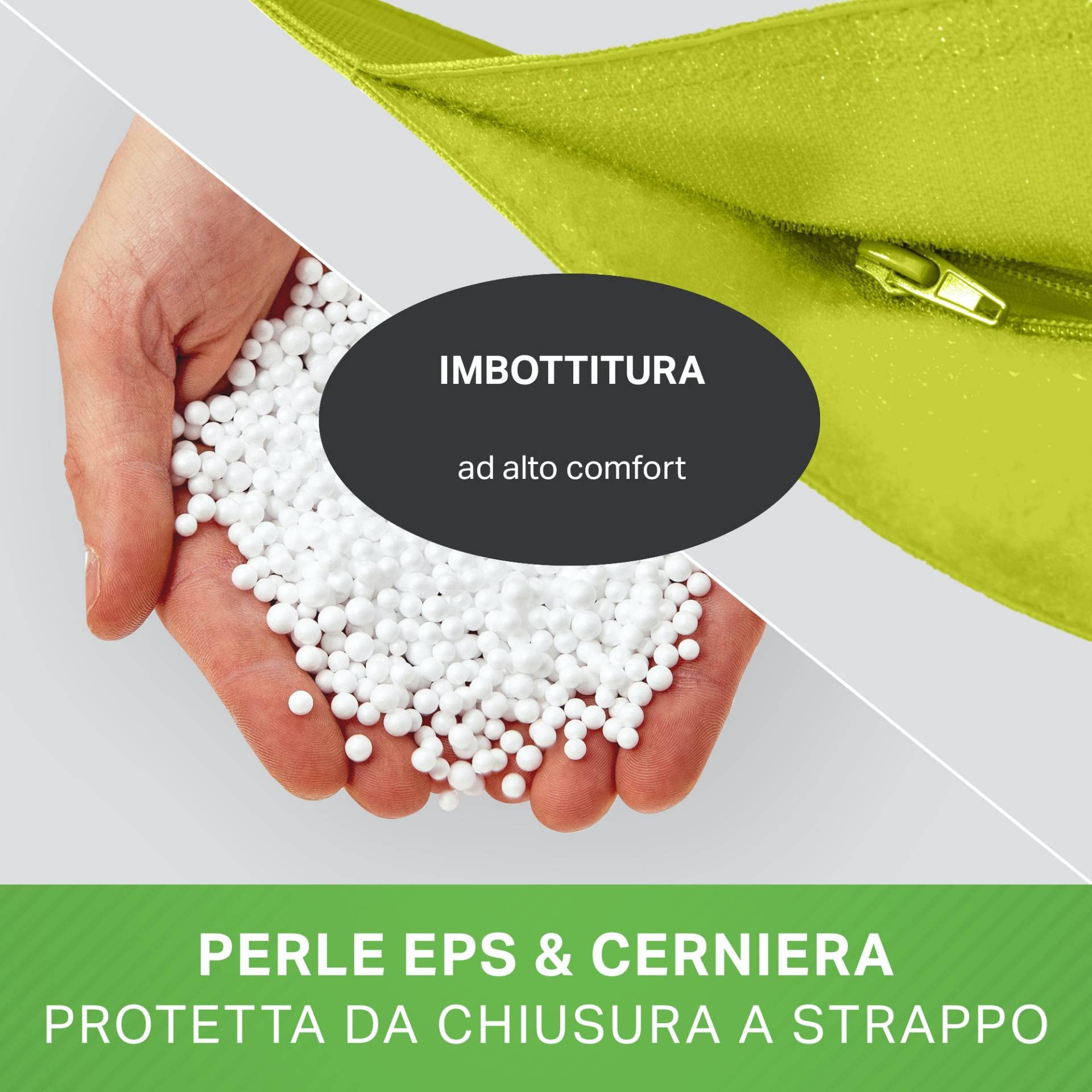 Green Bean Poltrona a sacco XXL 140x180cm 380L Bambini Adulti Imbottitura Perle EPS Impermeabile Lavabile Verde chiaro