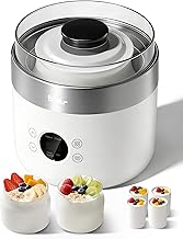 Bear Yogurt Machine for Yogurt and Cream Cheese - Includes 4 Ceramic Cups 125 ml, 2 XXL 1 Litre Glass Containers, 4 Preset Programs for Greek Yogurt and Cheese