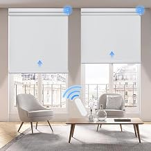 Grandekor Motorized Roller Shade with Remote Control,Motorized Blinds 100% Blackout Electric Shades, Cordless Window Blinds Shades for Bedroom Living Room Office,White,W34 xH72