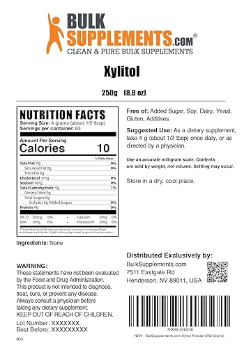Miniatura 6 de BulkSupplements. com Xilitol en polvo  Edulcorante de xilitol, sustituto de azúcar para hornear y cocinar  Bajo en calorías y sin gluten, 0.14 oz