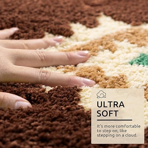 Miniatura 4 de DEXDE Alfombra de baño bohemia, color marrón, azteca, antideslizante, larga, de lujo, suave y absorbente, para baño, ducha, cocina y entrada, estilo