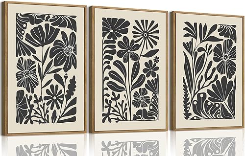 Miniatura 33 de KISSFOX 3 piezas de lienzo de arte de pared de flores silvestres para decoración de pared, cuadros florales, pinturas botánicas, impresiones de