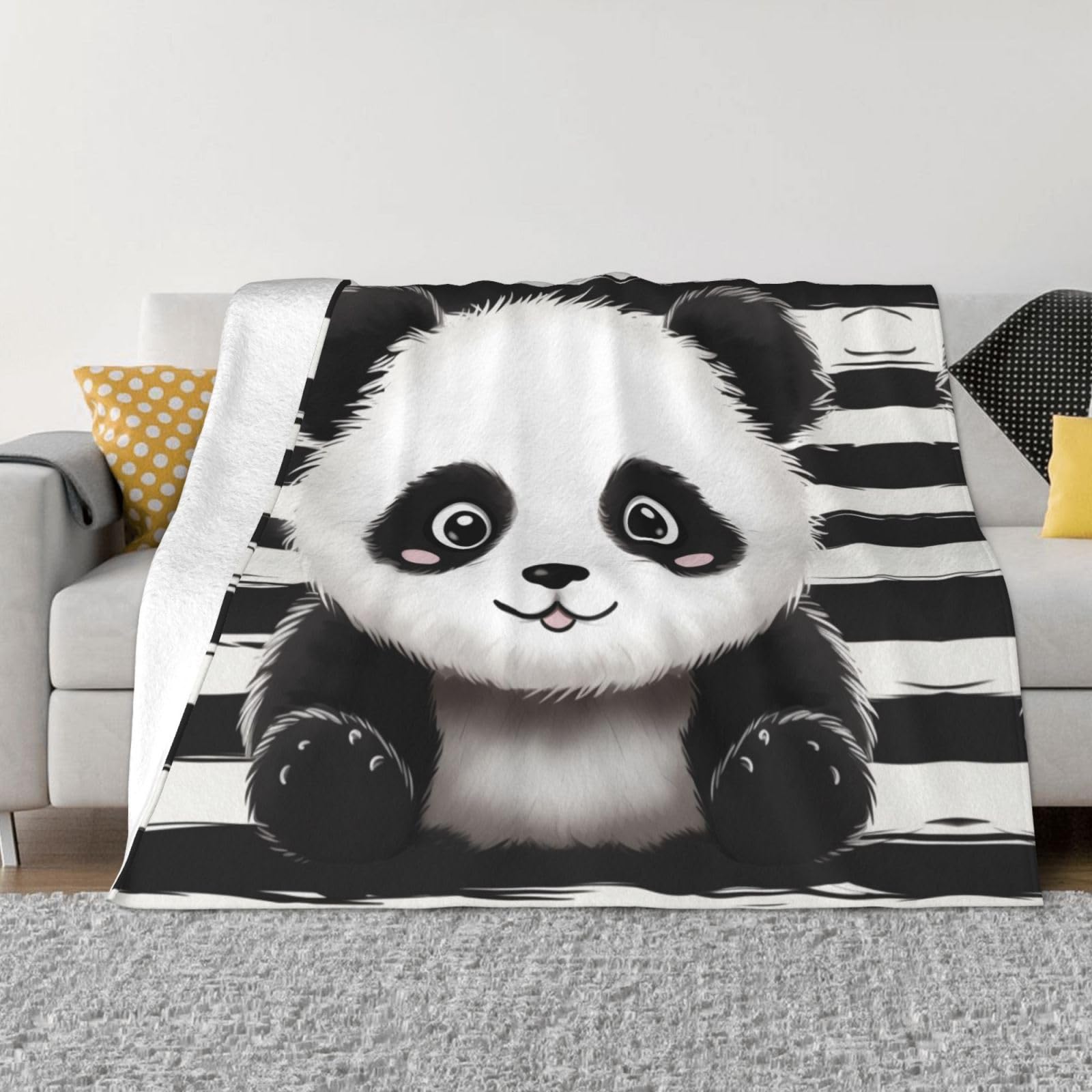Couverture en microfibre douce noire et blanche de 152x127 cm pour toutes les saisons