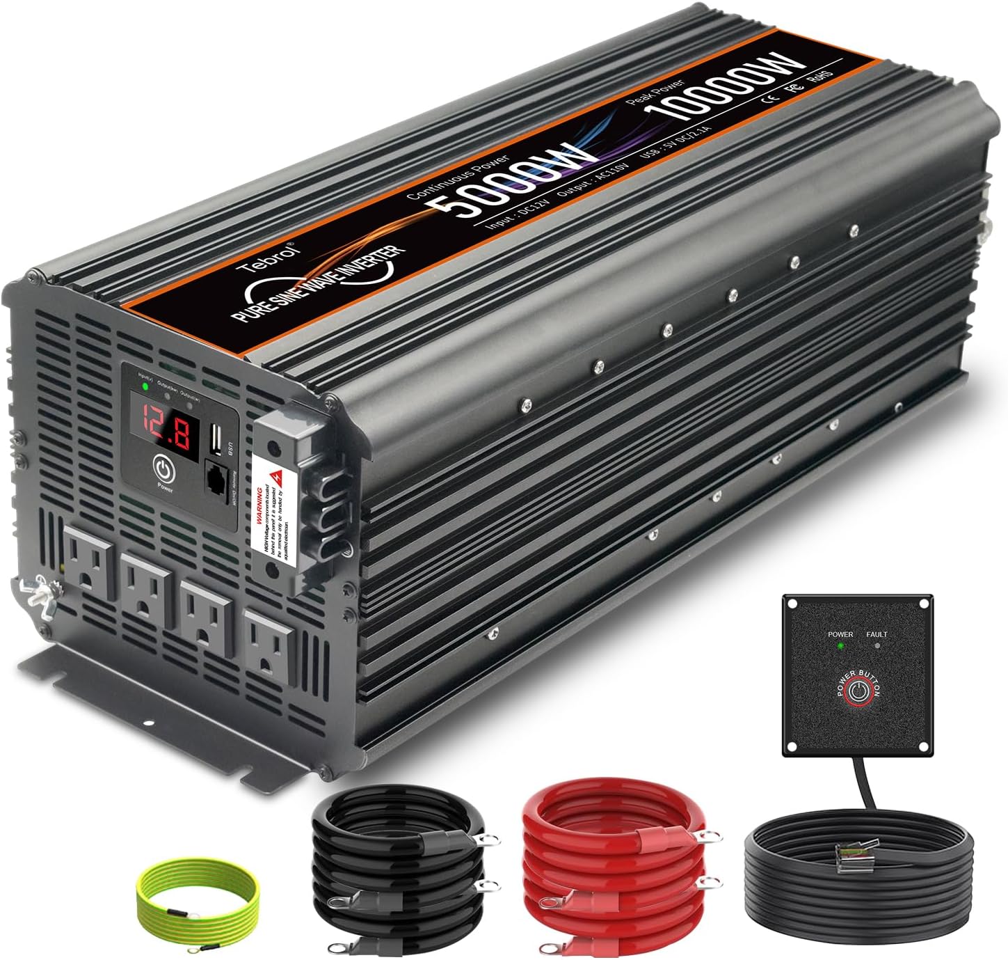 3500W Pure Sine Wave Inverter 12V DC to 110V AC Converter for Home, RV, Truck, Off-Grid Solar Power Inverter with Built-in 5V/2.1A USB, AC Hardwire Port, Remote Controller