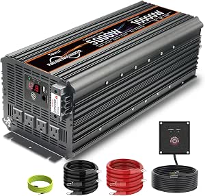 5000 Watt Pure Sine Wave Car Power Inverter 12V to 110V/120V with Clamps